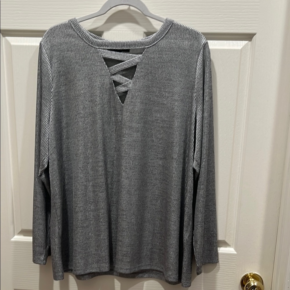 INC International Concepts Gray Long Sleeve Cut Out Blouse